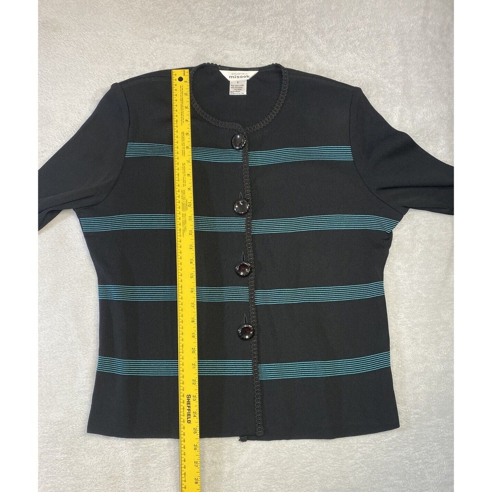 Exclusively Misook Cardigan Sweater Large Black Striped Long Sleeve‎ Buttons - Picture 8 of 12
